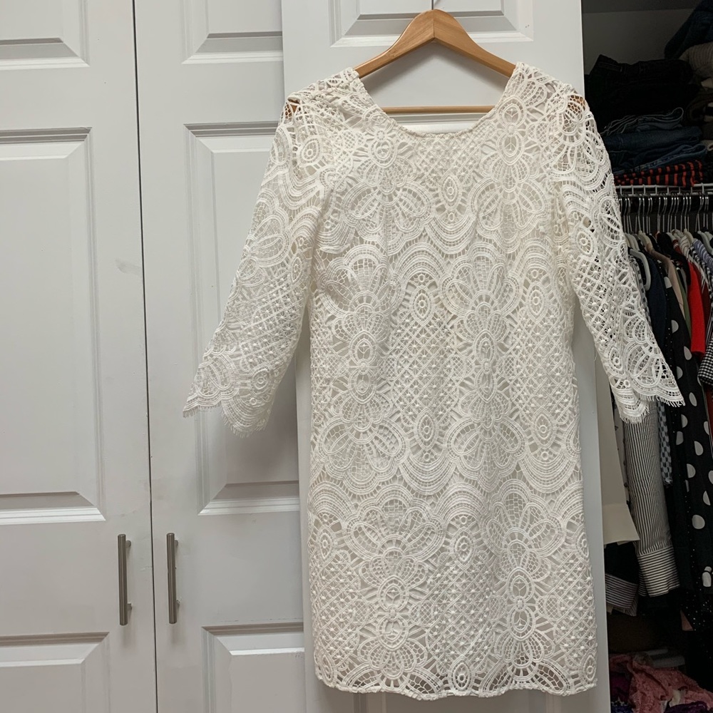 Sezane White Crochet Mini Dress
